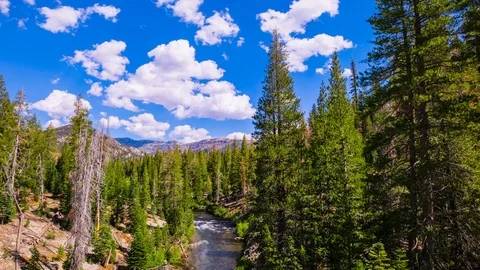 Time Lapse - Beautiful Clouds move over the Valley with River - 4K Stock Footage 85859844
