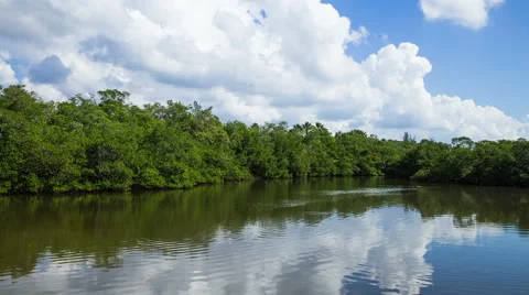 Time Lapse - Beautiful Clouds Moving Over River Stock Footage 57376192