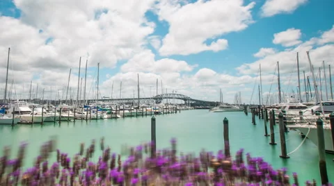 Time Lapse - Beautiful Clouds Moving Over Harbor of Auckland, New Zealand Stock Footage 58593476