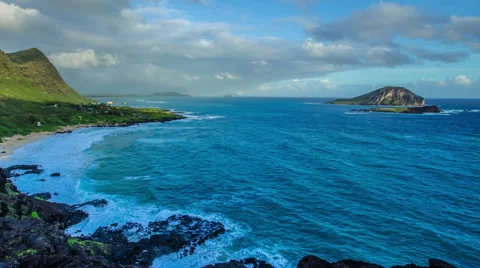 Time Lapse - Beautiful Clouds Moving Over Coastline of Oahu, Hawaii Stock Footage 58630010