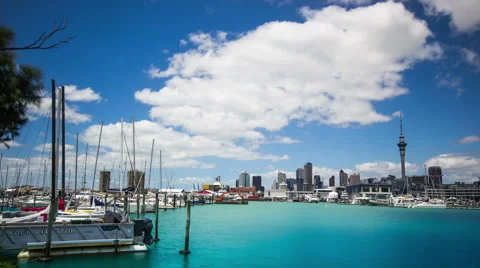 Time Lapse - Beautiful Clouds Moving Over Harbor in Auckland, New Zealand Stock Footage 65224553