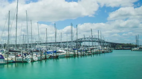 Time Lapse - Beautiful Clouds Moving Over Harbor of Auckland, New Zealand Video stock 65915839