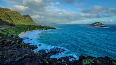 Time Lapse - Beautiful Clouds Moving Over Coastline of Oahu, Hawaii Stock Footage 65917162