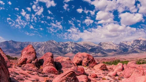 Time Lapse - Beautiful Clouds Moving Over Rock Formation in Alabama Hills Stock Footage 71172546