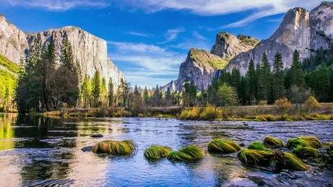 Time Lapse - Beautiful Clouds Moving Over Yosemite Valley - 4K Stock Footage 85005487