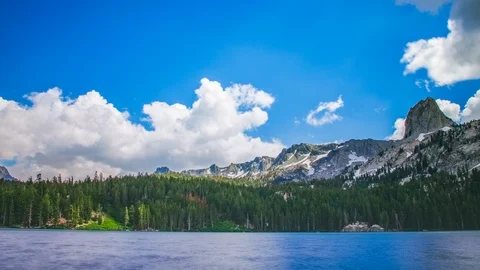 Time Lapse - Beautiful Clouds Moving Over the Mountain Range by the Lake  - 4K Stock Footage 88987943