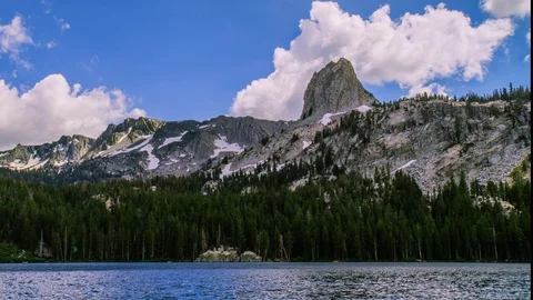 Time Lapse - Beautiful Clouds Moving Over the Mountain Range by the Lake  - 4K Stock Footage 90438101