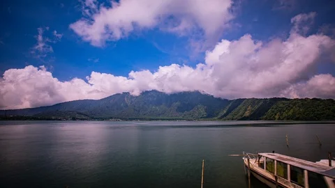 Time Lapse - Beautiful Clouds Moving Over the Mountain Range by the Lake  - 4K Stock Footage 100653551