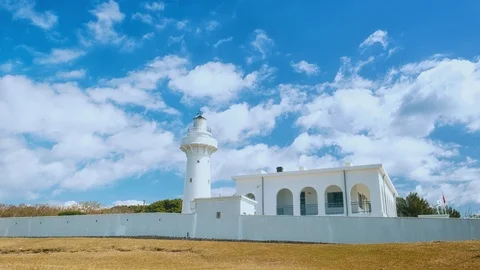 Time Lapse - Beautiful Clouds Moving Over Light House In Kenting, Taiwan - 4K Stock-Footage 124859045