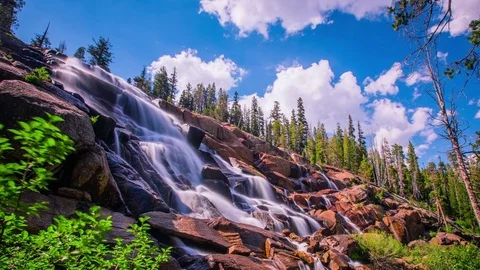 Time Lapse -  Beautiful Clouds over Waterfall in a Sunny Day - 4K Stock Footage 80634697
