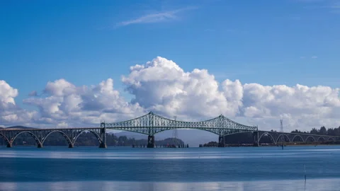 Time lapse - Beautiful clouds over the McCullough Memorial Bridge, Oregon Stock Footage 164616167