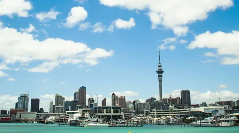 Time Lapse - Beautiful Cloudscape Moving Over Bay Harbor, Auckland, New Zealand Stock Footage 65913314