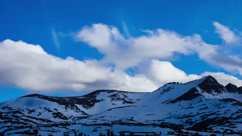 Time Lapse - Beautiful cloudscape moving over snowcapped mountain ranges Stock Footage 200335743