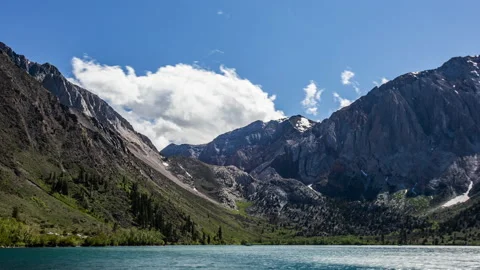 Time Lapse - Beautiful cloudscape moving over mountain range and the lake Stock Footage 222669653