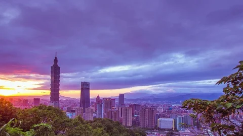Time Lapse - Beautiful Cloudscape Over Taipei, Taiwan at Sunset - 4K Stock Footage 76923107