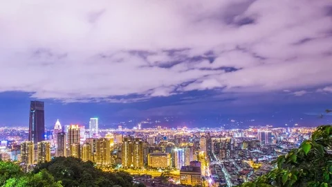 Time Lapse - Beautiful Cloudscape Over the Night Skyline of Taipei, Taiwan - 4K Stock Footage 80459977
