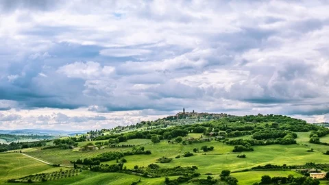 Time Lapse - Beautiful Cloudscape Over Tuscany Landscape  - 4K Stock Footage 112143165