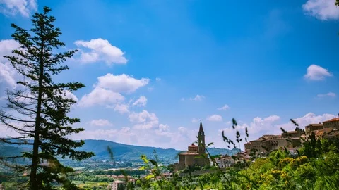 Time Lapse - Beautiful Cloudscape Over the Castle in Italy  - 4K Stock Footage 112143284