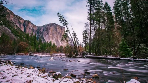 Time Lapse - Beautiful cloudscape in Yosemite with running creek Stock Footage 72457352