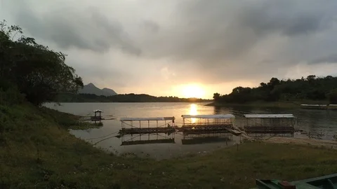 Time Lapse of Beautiful Landscape View of Jatiluhur Reservoir during a dramat Stock Footage 125353120