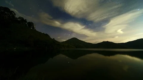 Time lapse of beautiful milky way scenery over alps mountains and lake Stock Footage 87771123