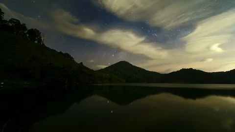 Time lapse of beautiful milky way scenery over alps mountains and lake Stock Footage 87773124