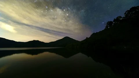 Time lapse of beautiful milky way scenery over alps mountains and lake Stock Footage 87774671