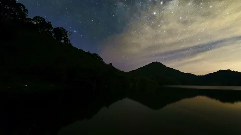 Time lapse of beautiful milky way scenery over alps mountains and lake Stock Footage 87775538