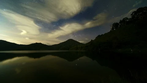 Time lapse of beautiful milky way scenery over alps mountains and lake Stock Footage 87779734