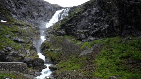 Time Lapse of Beautiful Mountains Waterfall Famous Norway Landscape in Andalsnes Video stock 104957009