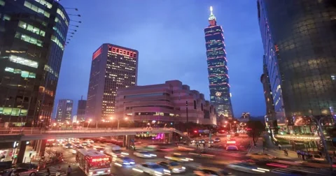 The time lapse of Beautiful night scenery of Taipei 101 Tower and World Trade Stock Footage 60225666