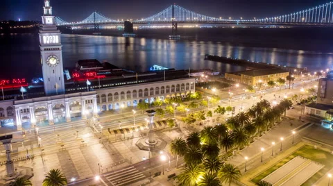 Time Lapse - Beautiful Night View of the Ferry Building in San Francisco Stock Footage 42439719