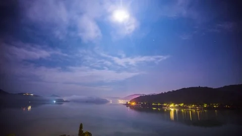 Time Lapse - Beautiful Night View of Sun Moon Lake, Taiwan 4K Stock Footage 77564421