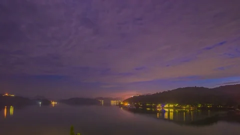 Time Lapse - Beautiful Night View of Sun Moon Lake, Taiwan 4K Stock Footage 79170731