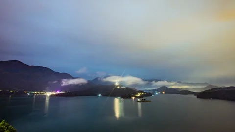 Time Lapse - Beautiful Night View of Sun Moon Lake, Taiwan 4K Stock Footage 101709643