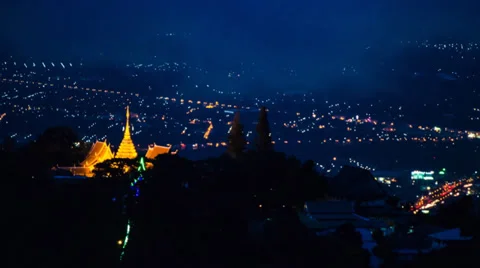 Time lapse beautiful old temple day to night time of thailand Stock Footage 27419765