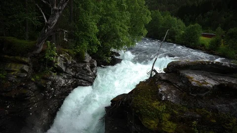 Time Lapse of Beautiful River Waterfall Iconic Norwegian Mountains in Andalsnes Video stock 98031272
