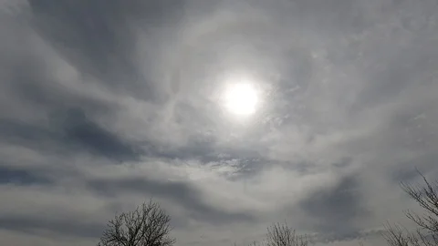 Time lapse: beautiful smoky clouds in sky are covering the sun. Stock Footage 129270189