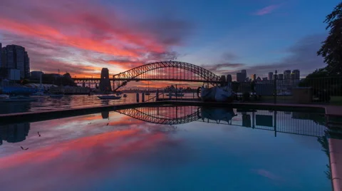 Time lapse of beautiful sunrise at Sydney Harbour Bridge, Australia. Stock Footage 59137278
