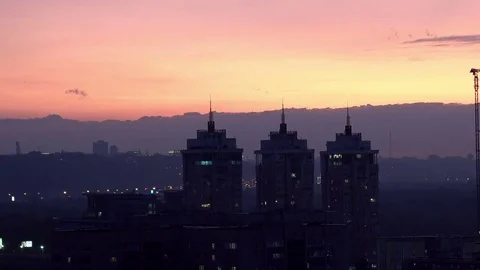 Time Lapse of Beautiful Sunset above the City Stock-Footage 80360178