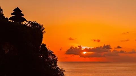 Time Lapse - Beautiful Sunset above the Sea at Uluwadu Temple in Bali - 4K Stock Footage 110892039