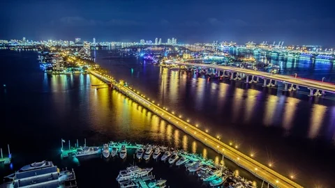 Time Lapse - Beautiful Sunset Cloudscape of Downtown Miami Skyline Stock Footage 121315268