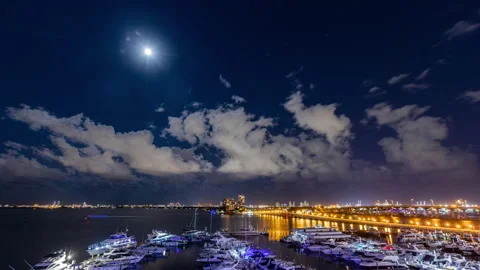 Time Lapse - Beautiful Sunset Cloudscape of Downtown Miami Skyline Stock Footage 243543649
