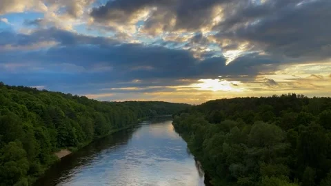 Time-lapse of a beautiful sunset on the river Stock Footage 155299200
