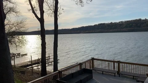 Time-lapse of the beautiful sunsetting over the river, Kentucky Stock Footage 123434049