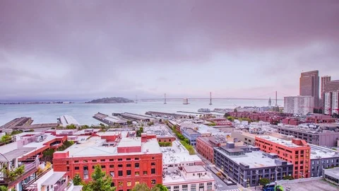 Time Lapse - Beautiful View of Downtown San Francisco With Bay Bridge - 4K Stock Footage 82567646