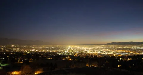Time Lapse Beautiful View Of Illuminated City At Evening - Salt Lake City, Utah Stock Footage 160324971