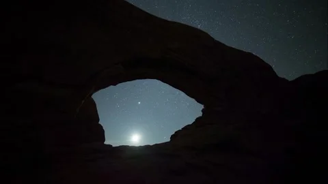 Time Lapse Beautiful View Of Starry Sky With Moon At Famous National Park - Stock Footage 160315152