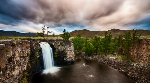 Time Lapse of a beautiful waterfall. Mongolia. Ulaan Tsutgalan Stock Footage 66255591