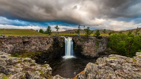 Time Lapse of a beautiful waterfall. Mongolia. Ulaan Tsutgalan Stock Footage 66258915